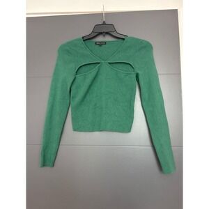 KENDALL & KYLIE Green Ribbed Cutout Long Sleeve Sweater Top Women's Size S